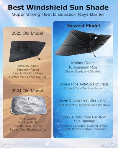 DMJN Umbrella Windshield Sun Shade for Tesla New Model Y Juniper, Y & 3, Car Sunshade for Front Windshield [Nano Ice-Crystal Coatings] UPF50+ Heat & UV Block, Protect Interior & Keep Cooler - size: For | Tesla New Model Y Juniper, Y & 3(2016-2026)