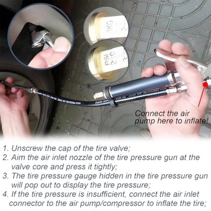 Heavy Duty Bayonet Style Tire Inflator with Air Chuck, 0-200PSI 17PCS Auto Tire Pressure Gauge with 4 Way Tool & Valve Core, Air Compressor Accessories, Universal for Sedan Truck SUV