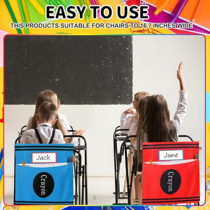 12 Pack Crayon Chair Pockets for Classroom 18.5'' x 19'' Preschool Seat Pockets Kindergarten Crayon Classroom Decor Elementary Back to School Teacher Chair Storage Organizer with Name Slot - style: Crayon