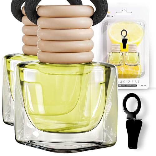 Citrus Lemon Car Air Freshener | Hanging Car Freshener with Vent Clip | Long Lasting Diffuser, Slow-Release Aroma Technology, Adjustable Scent Intensity | Premium Scented Interior Perfume by Perfa