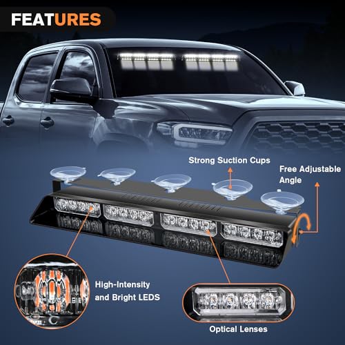 Nilight 32LED White Emergency Dash Strobe Lights with Controller Suction Cups Warning Hazard Interior Front/Rear Windshield Deck Split Light Bar for Trucks Construction Vehicles - color: White