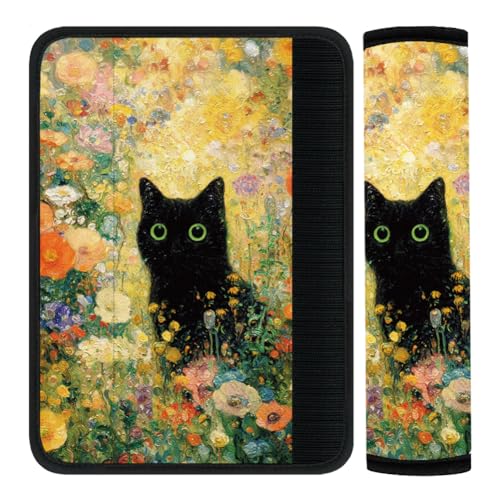 2Pcs Seat Belt Cover Pad 11 Inch Long Seat Belt Cushion Soft Comfort Strap Pad Auto Accessory Decoration for Car Truck SUV Bag Backpack Black Cat Colorful Flower - color: Black Cat
