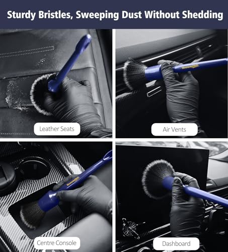 YeewayVeh Car Detailing Brush Set, 3PCS Ultra Soft and Thick No Scratch Detail Brush for Car Dashboard Air Vents Leather Seat Dusting and Cleaning, Auto Interior Exterior Detail Brushes Car Detailing - color: Indigo/Black