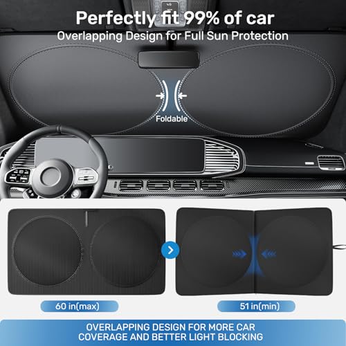 2025 Upgraded Zanch Car Front Windshield Sun Shade - Ultimate UV Protection & Heat Reductionlinnovative No-Light Leakage TechnologylFoldable DesignlPerfect Fit for Sedans Mini SUVs, Medium(64"X32") - size: M - SUV/Sedan/Hatchback