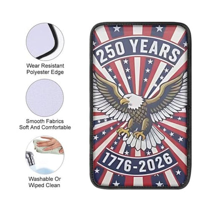 Dreaweet 250th Anniversary Car Center Console Cover Patriotic Eagle Flag Car Accessories Soft Scratch Proof Armrest Cover Center Console Cushion Pad Easy to Install - color: Bald Eagle 250 Years