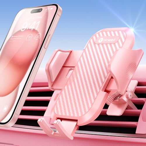 VICSEED Pink Phone Holder for Your Car [ Sturdy & Secure ] Air Vent Phone Mount for Car Hands Free Easy Clamp Cradle in Vehicle for iPhone Samsung Android Smartphone, Pink Car Accessories - color: Pink