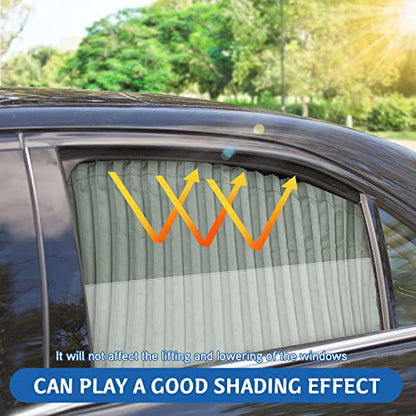 ZATOOTO Car Side Window Sun Shade - 2 Pcs Grey Magnetic Privacy Sunshades - Curtain Keeps Cooler Screen for Baby Sleeping - color: Silver Faux Silk Louvered–Rear 2PCS