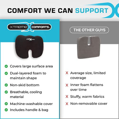 Xtreme Comforts Seat Cushion, Tailbone Relaxer - Coccyx Cushion for Tailbone Pain Desk, Wheelchair & Car Use - Back Support Pillow for Chair