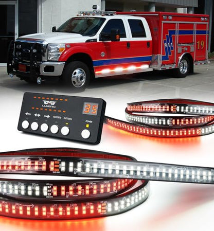 LUMENIX 2PCS 70 Inch Emergency Strobe Lights Strip LED Running Board Flexible Lights Bar Flashing Warning Hazard Safety Side Light for First Responder Vehicles Trucks Pickups Firefighter- White Red - color: White Red