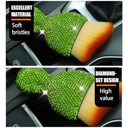 zipelo Auto Interior Dust Brush, Car Detailing Cleaning Brush with Diamond, Bling Handle Soft Bristles Dusting Tool, Scratch Free Dirt Clean Brushes for Vehicle Dashboard, Air Conditioner Vent (Green) - color: Green