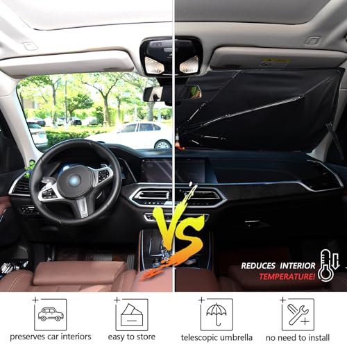 Gredecor Windshield Sun Shade Umbrella, Boho Western Cactus Cowboy Foldable Car Sunshade with UV Block Front Window (Heat Insulation Protection) for Auto Windshield Covers