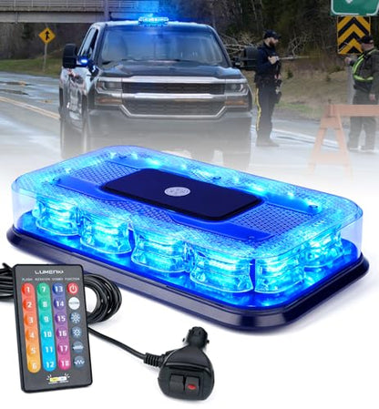 LUMENIX LED Roof Top Strobe Beacon Light Bar Rooftop Security Warning Emergency Flashing Plow Lights for Police Firefighters Volunteer POV Vehicles Trucks Cars - Blue - color: Blue
