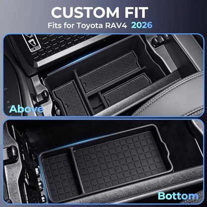 Center Console Organizer Storage Box & Armrest Bottom Mat for Toyota RAV4 2026, Interior Accessories Armrest Insert Tray Storage Box for 2026 RAV 4, Black - style: 12) Fits for Toyota RAV4, B