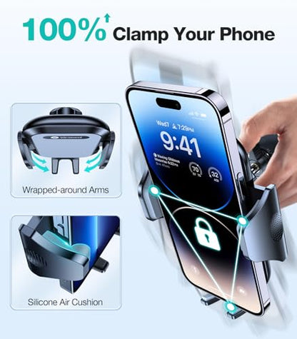 VICSEED Upgrade Ultra Stable Car Phone Holder Mount【Double Lock Metal Clip】 Universal Air Vent Phone Mount,Mobile Cell Phone Holder for Your Car,for iPhone 17 Pro Max 16 and All Phone - color: Black