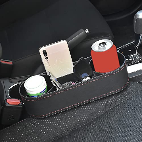 Iokone Coin Side Pocket Console Side Pocket Leather Cover Car Cup Holder Auto Front Seat Organizer Cell Mobile Phone Holder (Slim-Black) - color: Slim-Black