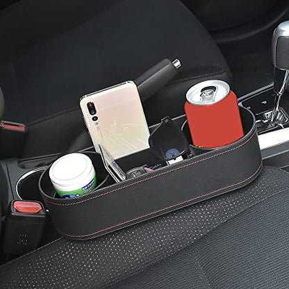 Iokone Coin Side Pocket Console Side Pocket Leather Cover Car Cup Holder Auto Front Seat Organizer Cell Mobile Phone Holder (Slim-Black) - color: Slim-Black