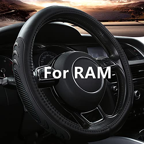 Yangday Leather Steering Wheel Cover for Dodge Ram 1500 2500 3500, 15.5-16 Inches Car Steering Wheel Cover with Anti-Slip Massage Particle (Black) - color: Black