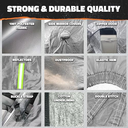 Mockins 190"x75"x60" Sedan Car Cover with Zipper Door | 190T Polyester Soft Indoor & Outdoor Weatherproof Car Covers for Automobiles | Full Exterior Covers for Snow, Frost, UV, Light Rain & Foliage - size: Sedan - Medium - 190" X 75" X 60" With Zipper Doo