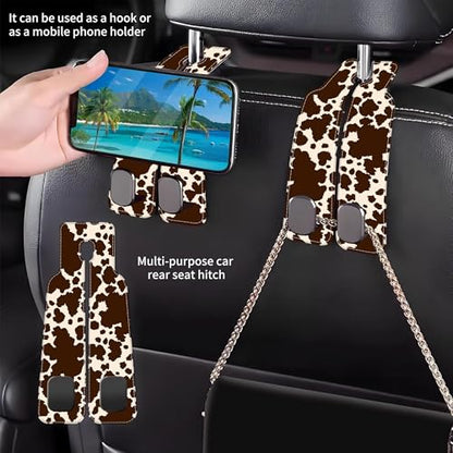 1 Pack Car Seat Headrest Hooks for Purses and Bags Camouflage Brown Cow Skin Bag Purse Holder for Car with Double Metal Hooks Car Purse Hanger Hanging Accessories - color: Camouflage Brown Cow Skin