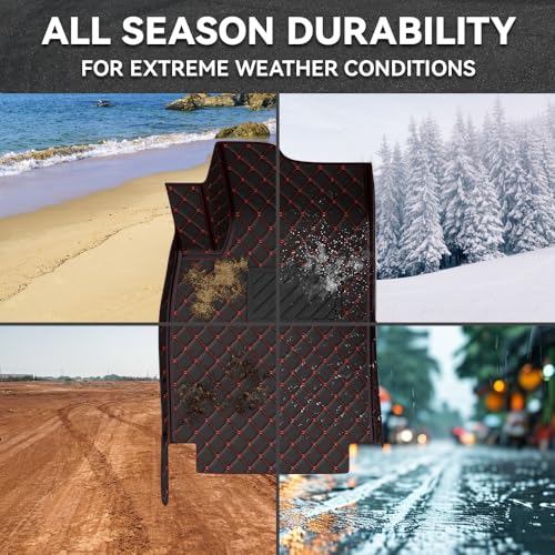 Car Floor Mats Fit for Nissan Kicks 2022-2025 All Weather Durability Leather Car Floor Mats, Skidproof Pedal, Waterproof, Wear-reistant(Black Red) - color: Black Red