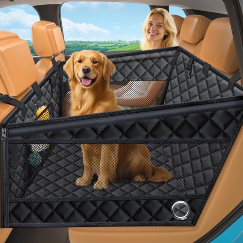 URPOWER Hard Bottom Dog Car Seat for Large Medium Dogs, Dog Back Seat Extender with 3-Sided Hard Boards, Waterproof Pet Backseat Cover Dogs Hammock for Large Cars, Trucks and SUVs, Holds up to 200 lbs - color: Black