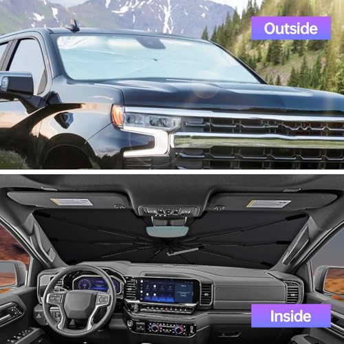 [2026 Upgraded] Windshield Sun Shade Umbrella, Foldable Car Sunshade for Trucks & SUVs with UV Protection, Heat Insulation & Automotive Interior Sun Protection for Outdoor Parking Camping (X-Large) - size: X-Large