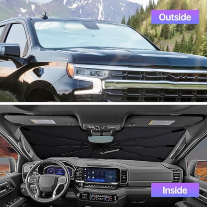 [2026 Upgraded] Windshield Sun Shade Umbrella, Foldable Car Sunshade for Trucks & SUVs with UV Protection, Heat Insulation & Automotive Interior Sun Protection for Outdoor Parking Camping (X-Large) - size: X-Large