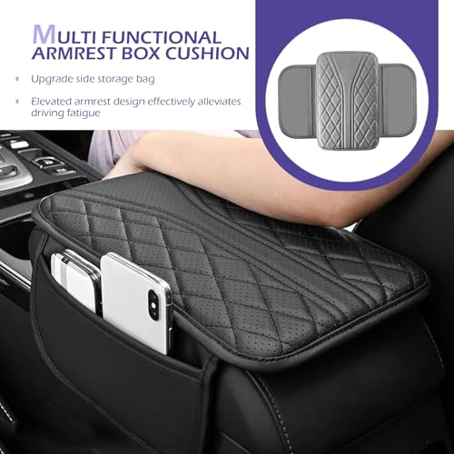 Car Center Console Cover, Leather Center Armrest Cover with Storage Bags, Automotive Heightening Console Protection Pad, Universal for Cars, Trucks, SUVs (Grey) - color: Grey