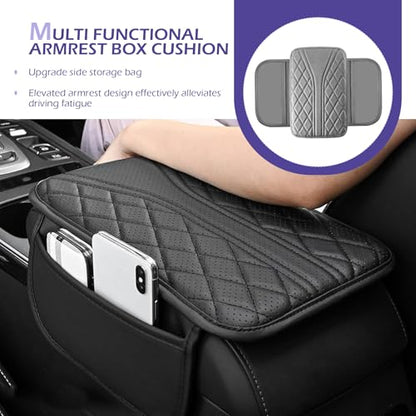Car Center Console Cover, Leather Center Armrest Cover with Storage Bags, Automotive Heightening Console Protection Pad, Universal for Cars, Trucks, SUVs (Grey) - color: Grey