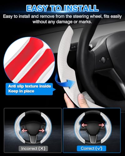 Shademax Custom for Tesla Steering Wheel Cover, Tesla Model Y 2020-2025/ Model Y Juniper 2026/ Model 3 2017-2025 2026 (Fit Model 3 Highland) Carbon Fiber Steering Wheel Cover Model Y/3 Accessories - color: A-White (Carbon Fiber )