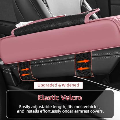 5 in 1 Car Center Console Cover, Armrest Pad with 2 Storage Pockets, Cup Holder, Tissue Box Slot, Phone Holder, Universal Car Interior Organizer (Pink) - color: Pink