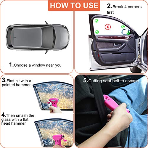 THINKWORK Car Safety Hammer Gift for Women, Three-in-One Tool with Window Breaker and Seat Belt Cutter, Safety Emergency Car Escape Tool for Family, Children. - color: Pink