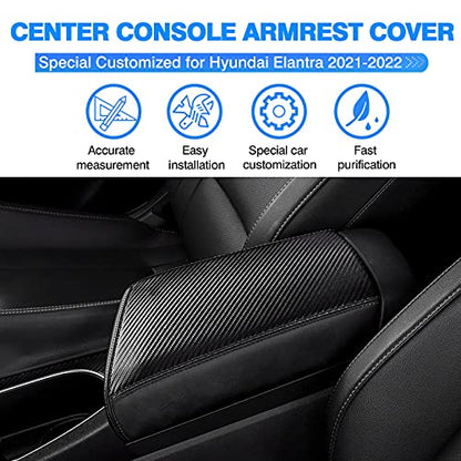 Autorder Center Console Cover for Hyundai Elantra 2021-2025 2026 Accessories Carbon Fiber Armrest Cover Anti-Scratch Leather Armrest Protector (Automatic Brake Only, Not for Handbrake) - size: Hyundai Elantra 2021-2026