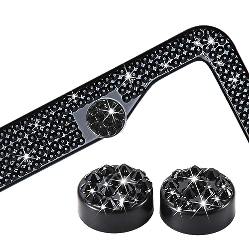 Black Bling License Plate Frame for Women Men, 2 Pack Black Rhinestone Diamond License Plate Frame, Glass Crystal Black Glitter License Plate Frame, Metal Black Sparkly License Plate Frames - color: Black, size: 2