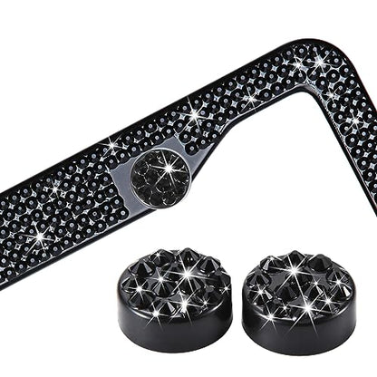Black Bling License Plate Frame for Women Men, 2 Pack Black Rhinestone Diamond License Plate Frame, Glass Crystal Black Glitter License Plate Frame, Metal Black Sparkly License Plate Frames - color: Black, size: 2