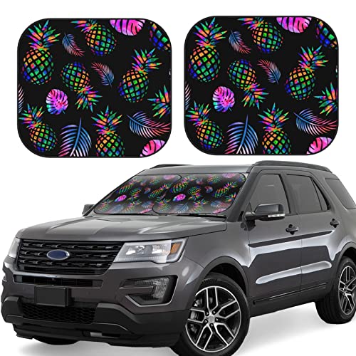 Pineapple Windshield Sun Shade Foldable 2pcs Car Front Window Sunshade Blocks UV Rays Portable Sun Visor Sun Shield Car Interior Accessiores Universal - color: Pineapple