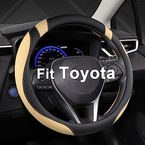 West Llama Customized Auto Car Steering Wheel Cover for Toyota Rav4 Corolla Camry Highlander (Black+Beige-Standard Size) - color: A-Black+Beige, size: Standard size (14 ½''-15'')