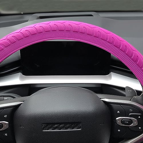 Universal Pink Steering Wheel Cover：13.5 to 15 Inches Stretchable Silicone Anti Skid Steering Wheel Protector Fit for Most Car Models Including Round D Shape or Special Shape - color: Pink