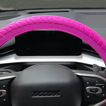 Universal Pink Steering Wheel Cover：13.5 to 15 Inches Stretchable Silicone Anti Skid Steering Wheel Protector Fit for Most Car Models Including Round D Shape or Special Shape - color: Pink