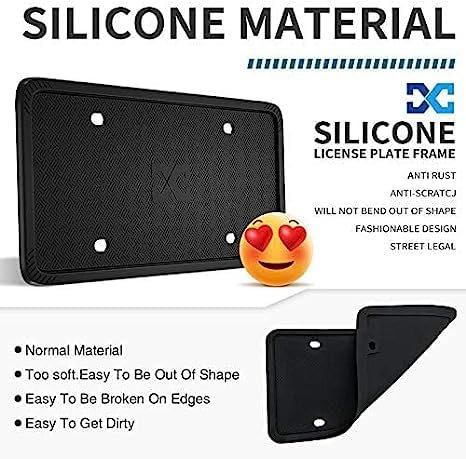 XCLPF Silicone Black License Plate Frame Covers 1 Pack- Front and Back Car Plate Bracket Holders. Rust-Proof, Rattle-Proof, Weather-Proof (Black) - color: 1 Pack Black