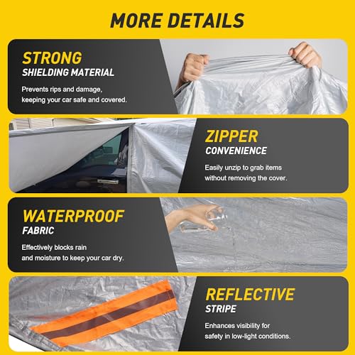 Caromop 10-Layer Waterproof Car Cover All Weather Protection (Snow, Rain, Sun) with Secure Fit Straps and Easy On/Off Zipper-Size T3 (See Size-Chart) - size: 26-T3