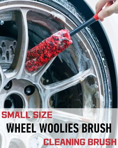 Wheel Brushes for Cleaning Wheels (4 Pro Pack)- 2X Soft Wheel Cleaning Wool Brush, Detailing Brush and Stiff Tire Brush, Scratch Free Durable Car Wheel Rim Brush Kit for Car Rim and Tire Detailing - color: Red & Black