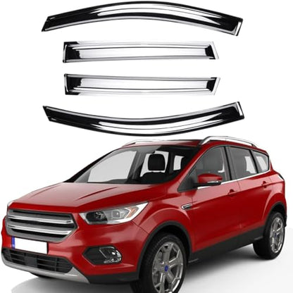 Chrome Side Window Visor Wind Vent Deflector for 2013-2019 Ford Escape,4pcs Outside Mount Style Chrome Nice Shade Sun Rain Guards Set 94383Y - size: 4pcs 2013-2019 Escape (Outside Mount) Chrome