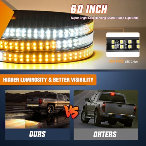 Nilight 60 Inch Truck Tailgate Strobe Light Strip Tail Emergency Bar Rear Window Warning Lamp Ultra-Bright Double Row 360 LED for Pickup Trailers Construction Vehicles Car SUV, Amber White - color: 60" Tailgte Strobe Amber White