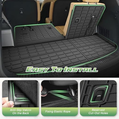 Cartist Cargo Mat & Backrest Mat Fits for Kia Telluride 2020 2021 2022 2023 2024 2025 (7/8 Passenger) All Weather TPE Trunk mat for Telluride Car Accessories for Telluride 2020-2025 - size: 4)Kia Telluride (7/8 Seats)【20-25】