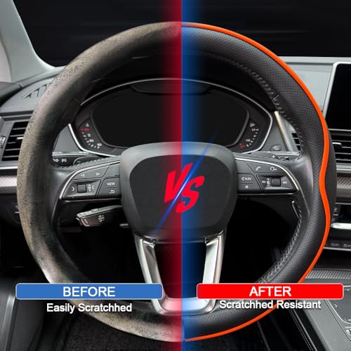 HAOTULE Leather Steering Wheel Cover， with Anti-Slip Stripe Design - Enhanced Grip, Fashion Style, Safe, Non-Slip, Breathable. Upgrade car Interior，Orange - color: Black Orange