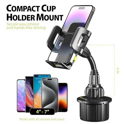 Bracketron TripGrip Universal Phone Holder for Car Cup Holder Mount - 360 Degree Rotation, Swivel Gooseneck, Expandable Base Cell Phone Cup Holder Insert - Smartphone Cradle Stand - style: Cup Holder Mount