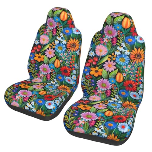 Floral Car Seat Cover for Front Bucket Seat Cushion Protectors Green Hippie Flower Auto Accessories Bucket Seat Covers Women Girls Non-Slip Universal Fit Car Van Truck SUV Seat Cushion - color: Cool Floral