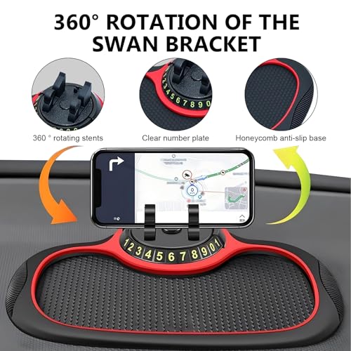 1 PC Multifunctional Car Anti-Slip Mat, PVC Extra Large Pad with Phone Holder, Dashboard Organizer with Temporary Number, Universal for Phones, Keys, Coins, Sunglasses (Black & Red)