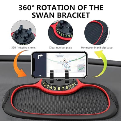 1 PC Multifunctional Car Anti-Slip Mat, PVC Extra Large Pad with Phone Holder, Dashboard Organizer with Temporary Number, Universal for Phones, Keys, Coins, Sunglasses (Black & Red)